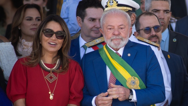 Brazil President Luiz Inacio Lula da Silva (right) with First Lady Janja da Silva