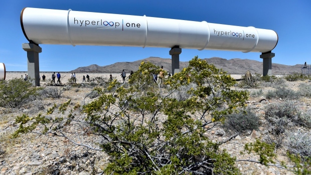 NORTH LAS VEGAS, NV - MAY 11: Hyperloop tubes are displayed during the first test of the propulsion system at the Hyperloop One Test and Safety site on May 11, 2016 in North Las Vegas, Nevada. The company plans to create a fully operational hyperloop system by 2020. (Photo by David Becker/Getty Images,)