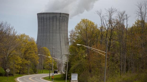 A cooling tower at the Constellation Nine Mile Point Nuclear Station in Scriba, New York, US, on Tuesday, May 9, 2023. Constellation Energy has paused its efforts to make hydrogen using nuclear power as the Biden administration considers limiting tax credits.