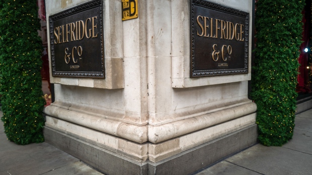 Signs outside Selfridges & Co. department store in London, UK, on Friday, Nov. 3, 2023. Signa Holding GmbH founder Rene Benko is ready to hand over control to a restructuring expert, according to Hans Peter Haselsteiner, a shareholder in the company that co-owns London’s Selfridges department stores and New York’s Chrysler Building.