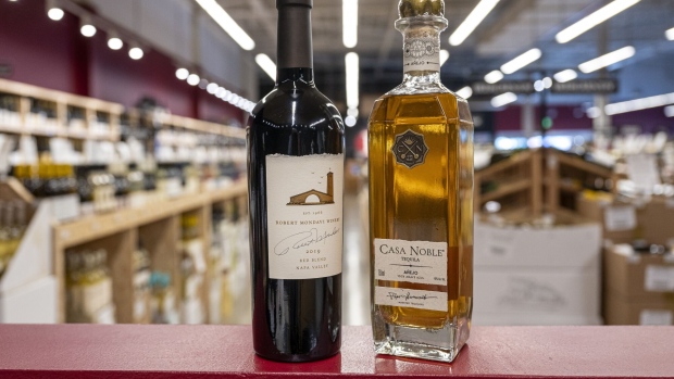 Constellation Brands Inc. Casa Noble Tequila and Robert Mondovi red wine arranged in San Francisco, California, U.S., on Tuesday, Oct. 3, 2023. Constellation Brands Inc. is expected to release earnings figures on October 5.