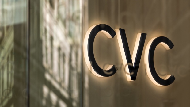 A logo at the offices of CVC Capital Partners in London, UK, on Monday, Sept. 25, 2023. CVC Capital Partners is gearing up for a potential listing as soon as November, people with knowledge of the matter said, in one of the clearest signs yet that renewed confidence in stock offerings is spreading to Europe. Photographer: Jason Alden/Bloomberg