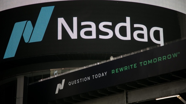The Nasdaq MarketSite in New York, US, on Tuesday, Jan. 2, 2024. The Nasdaq index slid 1.6% in the tech-heavy benchmark's biggest drop in about a month as Apple fell after an analyst at Barclays Plc warned that iPhone demand is cooling. Photographer: Michael Nagle/Bloomberg