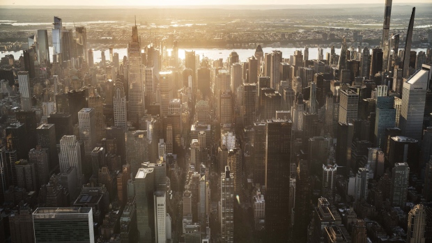 Buildings on the Manhattan skyline.