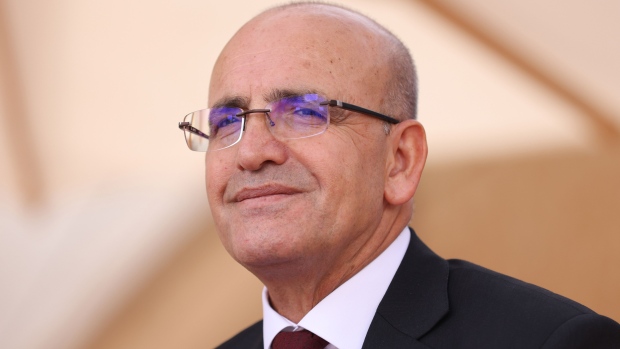 Mehmet Simsek, Turkey's finance minister, at the annual meetings of the International Monetary Fund (IMF) and World Bank in Marrakesh, Morocco, on Friday, Oct. 13, 2023. The IMF and World Bank’s first annual meetings in Africa since 1973 were expected to give a spending boost to Morocco’s fourth-largest city and one of its top tourist destinations.