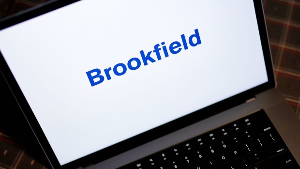 The Brookfield Asset Management logo on a laptop computer arranged in New York, US, on Wednesday, Nov. 8, 2023. Brookfield Asset Management raised $26 billion in the third quarter and said it's on track to bring in close to $150 billion in fresh capital this year, despite a tough fundraising environment.