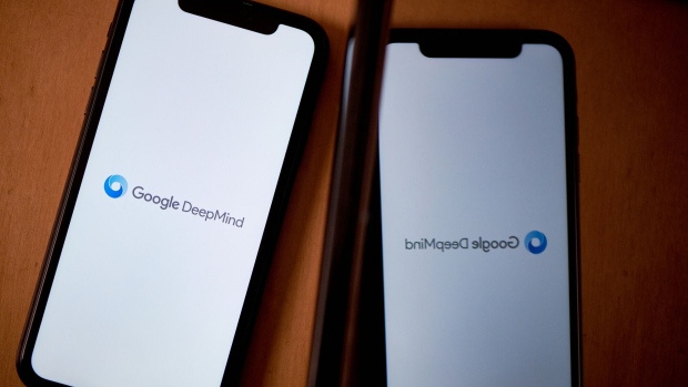 The Google DeepMind logo on a smartphone arranged in New York, US, on Saturday, Dec. 9, 2023. Alphabet's Google said Gemini is its largest, most capable and flexible AI model to date, replacing PaLM 2, released in May.