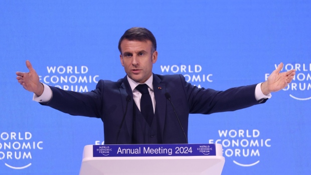 Emmanuel Macron, France’s president, speaking at the World Economic Forum in Davos.