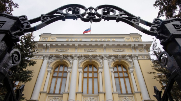The headquarters of Bank Rossii, Russia's central bank, in Moscow, Russia, on Wednesday, Feb. 23, 2022. U.S. President Joe Biden's debut set of sanctions on Russia for its actions over disputed Ukrainian territory hit markets with a whimper and were quickly criticized as limited in scope.