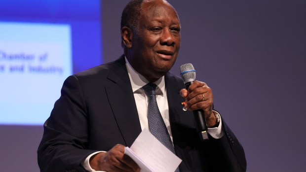 Alassane Ouattara, Cote d'Ivoire's president, at the Group of 20 investment summit in Berlin, Germany, on Monday, Nov. 20, 2023. German Chancellor Olaf Scholz pledged €4 billion ($4.4 billion) for the Africa-EU Green Energy Initiative through 2030 and said Europe’s biggest economy will import “a large proportion” of its green hydrogen needs from the continent. Photographer: Krisztian Bocsi/Bloomberg