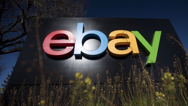 EBay Inc. signage is displayed at the entrance to the company's headquarters in San Jose, California, U.S., on Tuesday, Jan. 24, 2017. Ebay is expected to release earnings figures on January 25. Photographer: David Paul Morris/Bloomberg