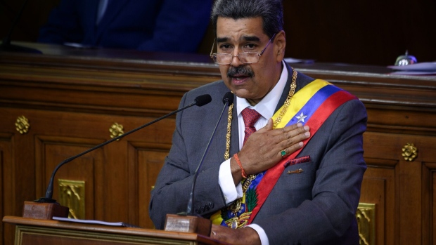 Nicolas Maduro, Venezuela's president, delivers a State of the Union address at the National Assembly in Caracas, Venezuela, on Monday, Jan. 15, 2024. President Maduro, speaking during his annual address in congress, said the country's economy growth surpassed 5% of GDP in 2023. Photographer: Gaby Oraa/Bloomberg