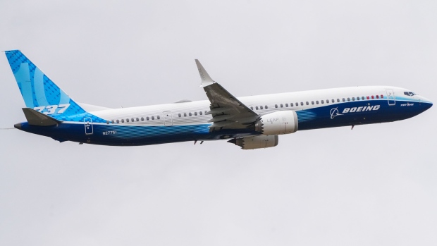 A Boeing B737-10 Max aircraft during a flight demonstration at the Paris Air Show