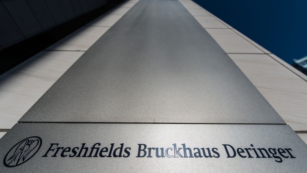 Freshfields Bruckhaus Deringer logo. Photographer: Andreas Arnold/AFP/Getty Images