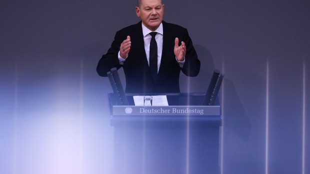 Olaf Scholz at the Bundestag in Berlin, on Jan. 31.
