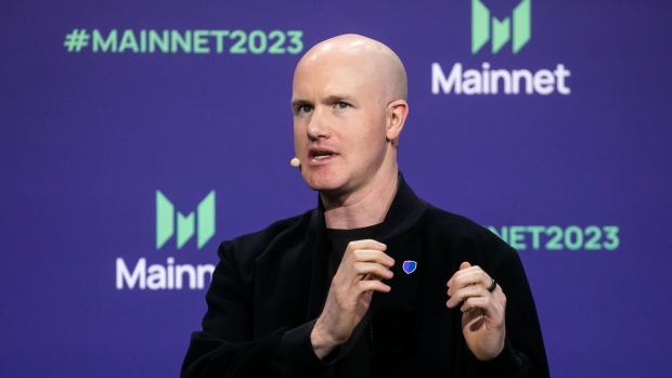 Brian Armstrong speaks during the Messari Mainnet summit in New York in September.
