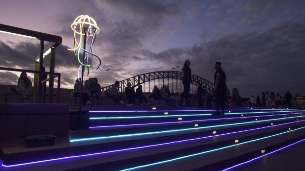 AN illuminated light installation at a restaurant near Sydney Harbour Bridge during the opening day of Vivid Sydney in Sydney, Australia, on Saturday, May 27, 2023. The annual winter festival of lights and music will continue through June 17. Photographer: Brent Lewin/Bloomberg