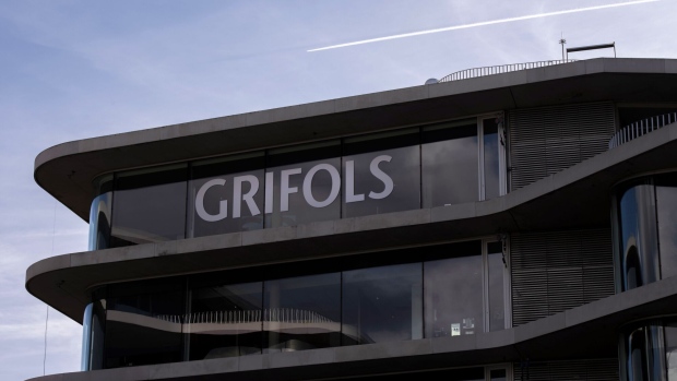 A logo on the exterior of the Grifols SA headquarters in Barcelona, Spain, on Tuesday, Jan. 9, 2024. Spanish blood plasma firm Grifols tumbled after short seller Gotham City Research LLC published a report criticizing its financial reporting.