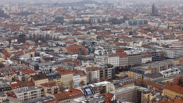 Residential and commercial buildings on the city skyline in Berlin, Germany, on Friday, Dec. 8, 2023. Chancellor Olaf Scholz and top officials in his governing coalition will reconvene on Monday afternoon to try to seal an agreement on a revised 2024 budget, according to people familiar with the planning.