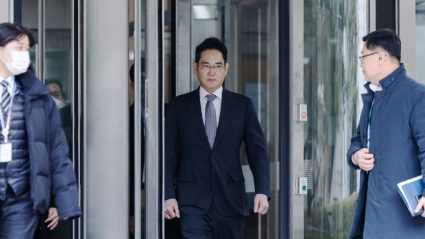 Jay Y. Lee departs Seoul Central District Court on Feb. 5.
