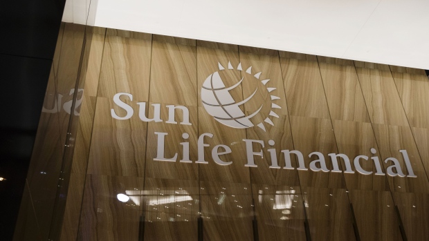 Signage is displayed inside the Sun Life Financial Inc. headquarters in Toronto on Aug. 11, 2019.