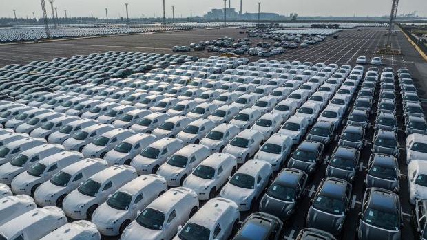 Geely Automobile Holdings Ltd.'s Zeekr electric vehicles bound for shipment to Europe at the Port of Taicang in Taicang, Jiangsu Province, China, on Thursday, Aug. 24, 2023. Geely, one of China's largest independent carmakers, posted first-half earnings that beat estimates, weathering a price war that continues to hit the industry.