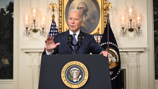 Joe Biden speaks about the special counsel’s report in the White House on Feb. 8, 2024. Photographer: Mandel Ngan/AFP/Getty Images
