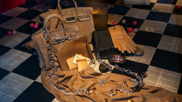 Birkin bags at Hermes luxury boutique in Paris. Photographer: Benjamin Girette/Bloomberg