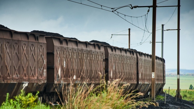 A freight train carrying coal in Middelburg, South Africa.