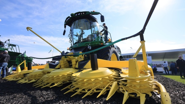 A John Deere 9700 Forage Harvester at the World Agriculture Expo in Tulare, California, US, on Tuesday, Feb. 13, 2024. The annual World AG Expo has more than 1,200 exhibitors displaying the latest in farm equipment, chemicals, communications, and technology.