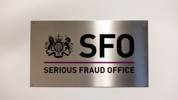A name plate at the Serious Fraud Office (SFO) headquarters in London, UK, on Wednesday, Dec. 6, 2023. The Serious Fraud Office arrested AOG Technics Ltd.’s director, Jose Alejandro Zamora Yrala, at his home address on the outskirts of London on Wednesday. Photographer: Betty Laura Zapata/Bloomberg