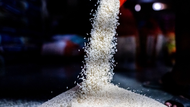 Grains of white rice in Gurgaon, India.