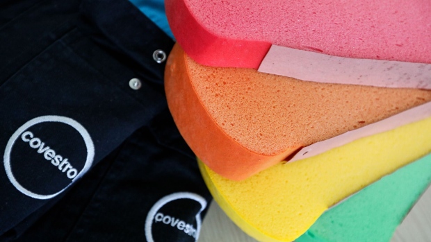 Colored foam samples made from toluene diisocyanate (TDI) sit in this arranged photograph at the Covestro AG chemical park in Dormagen, Germany, on Wednesday, May 9, 2018. Bayer AG sold its remaining stake in Covestro, raising 2.2 billion euros ($2.6 billion) as the German drugmaker closes in on the planned $66 billion purchase of genetically modified seeds supplier Monsanto Co. Photographer: Dario Pignatelli/Bloomberg