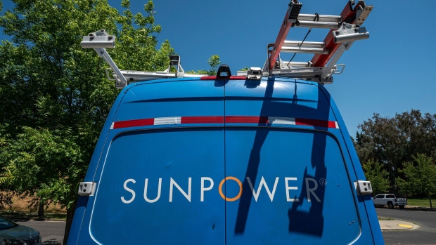 A SunPower van during a solar panel installation on a home in Napa, California, US, on Monday, July 17, 2023. SunPower Corp. is scheduled to release earnings figures on August 1. Photographer: David Paul Morris/Bloomberg