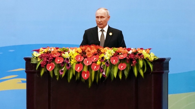 Vladimir Putin, Russia’s president, speaks during the opening ceremony at the Belt and Road Forum in Beijing, China, on Wednesday, Oct. 18, 2023.