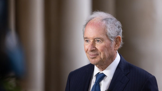 Steve Schwarzman, co-founder and chief executive officer of Blackstone Group Inc., during a Bloomberg Television interview at the UK Global Investment Summit at Hampton Court Palace in London, UK, on Monday, Nov. 27, 2023. The government said it is unveiling 29.5 billion ($37.2 billion) of new investment for the summit, though at least 10 billion of the investment had already been announced.