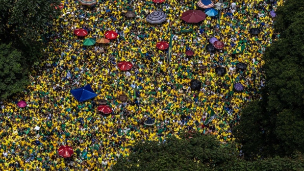 Supporters of Bolsonaro march on Avenida Paulista in Sao Paulo on Sunday.