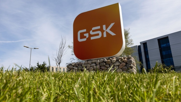 GSK branding at a facility in Worthing, UK.