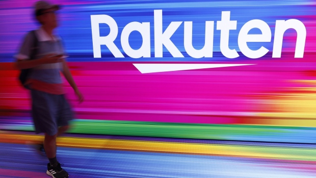 Signage for Rakuten Group Inc. in Yokohama, Japan. Photographer: Kiyoshi Ota/Bloomberg