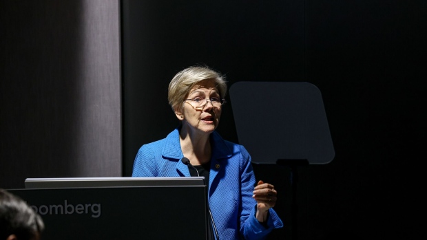 Senator Elizabeth Warren, a Democrat from Massachusetts, speaks at RemedyFest in Washington, DC, US, on Tuesday, Feb. 27, 2024. RemedyFest is holding conversations with policymakers and tech experts amid major regulatory shifts. Photographer: Valerie Plesch/Bloomberg