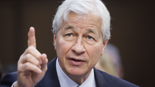 Jamie Dimon, chairman and chief executive officer of JPMorgan Chase & Co., speaks during a Senate Banking, Housing, and Urban Affairs Committee hearing in Washington, DC, US, on Wednesday, Dec. 6, 2023. The heads of the biggest US banks will use the hearing to make their case for watering down rule proposals they argue will harm the economy. Photographer: Ting Shen/Bloomberg 