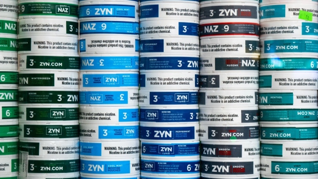 Zyn smokeless nicotine pouch containers for sale in the Brooklyn borough of New York, US, on Tuesday, Feb. 6, 2024. Philip Morris International Inc. is scheduled to release earnings figures on February 8.