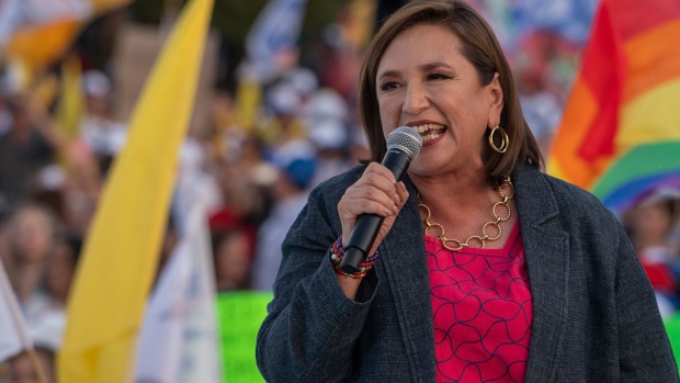 Senator Xochitl Galvez, Mexico’s opposition presidential candidate, speaks during a campaign launch event in Mexico City, Mexico, on Saturday, March 2, 2024.