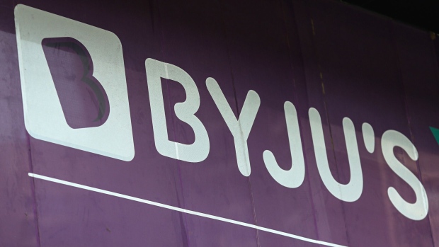 Signage at a Byju's Tuition Center, operated by Think & Learn Pvt., in Mumbai, India, on Friday, Feb. 2, 2024. A unit of Byju's, once one of India's hottest tech startups, was put into bankruptcy in the US by a court-appointed agent who took over the shell company after it defaulted on $1.2 billion in debt. Photographer: Dhiraj Singh/Bloomberg