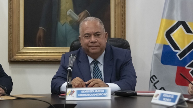 Elvis Hidrobo Amoroso, president and rector of the National Electoral Council (CNE), during a meeting with the new board of the CNE in Caracas, Venezuela, on Friday, Aug. 25, 2023. Venezuela's congress approved a new electoral board Thursday dominated by senior figures from the socialist regime, including two who are sanctioned by the US Treasury. Photographer: Carlos Becerra/Bloomberg
    
    