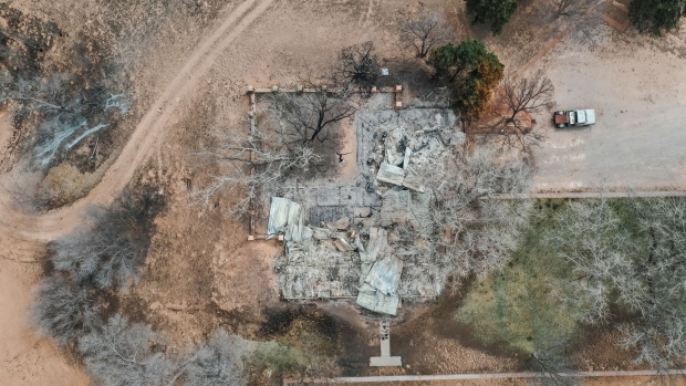 A destroyed ranch home following the Smokehouse Creek Fire in Miami, Texas. Photographer: Jordan Vonderhaar/Bloomberg