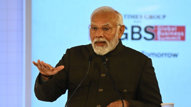 Narendra Modi speaks during the Global Business Summit in New Delhi on Feb. 9.