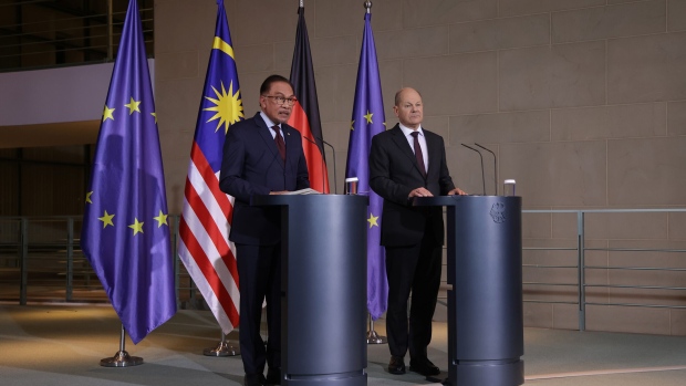 <p>Olaf Scholz and Anwar Ibrahim hold a joint press conference at the Chancellery in Berlin, Germany, on March 11.</p>