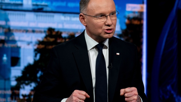 <p>Andrzej Duda, Poland's president, during an interview in Washington, DC, on Tuesday.</p>