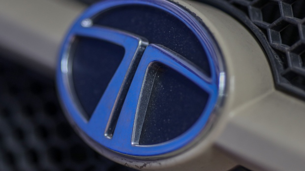 A logo on a Tata Motors Ltd.'s vehicle.